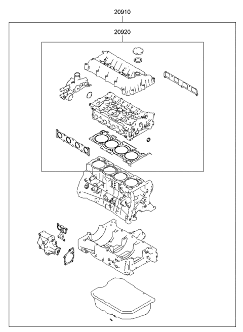 2009 Kia Sorento  Gasket Kit-Engine OVEAUL Diagram for 209102GM02