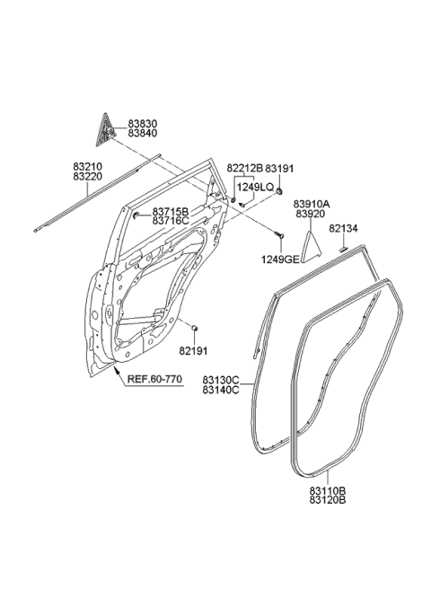 2009 Kia Sorento WEATHERSTRIP Assembly-Rear Door Side Diagram for 831302P000