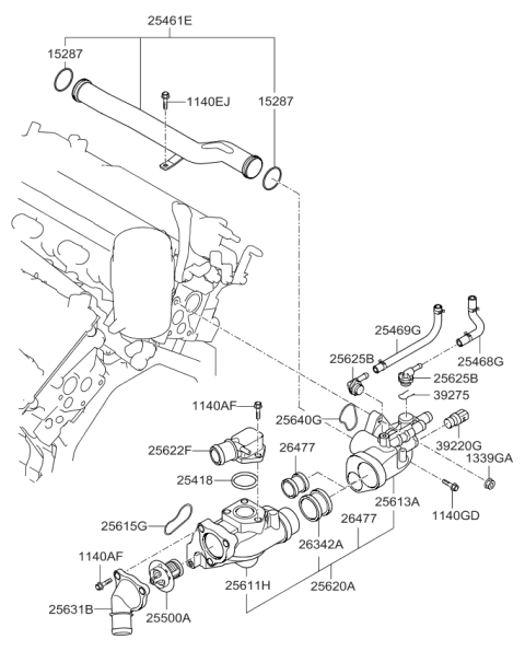 2012 Kia Sorento  Hose Assembly-Water A Diagram for 254683C110