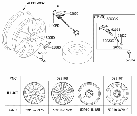 2009 Kia Sorento  Wheel Assembly-Aluminum Diagram for 529101U185