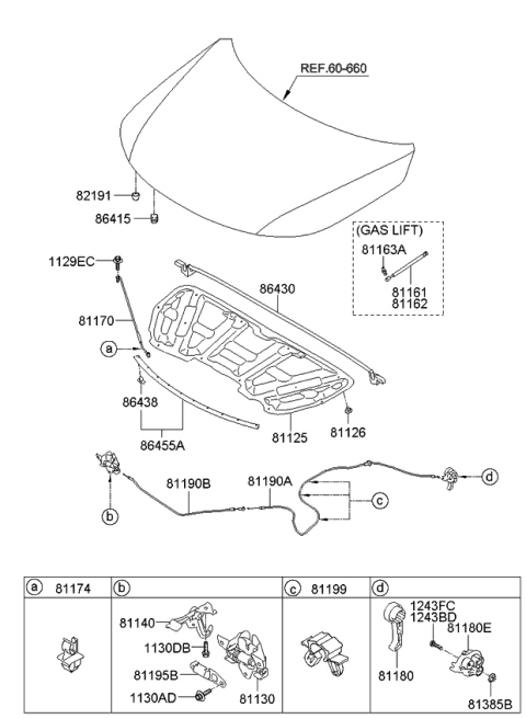 2010 Kia Sorento  LIFTER-Hood LH Diagram for 811601U100