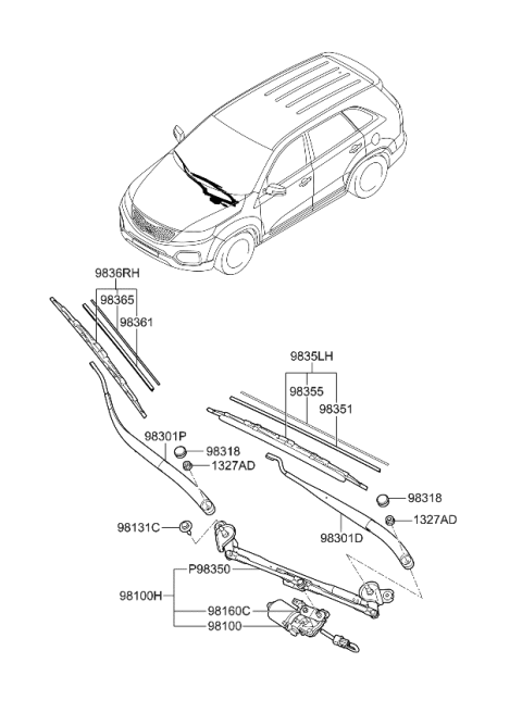 2010 Kia Sorento  Crank Arm-Windshield WIPER Diagram for 981600W000