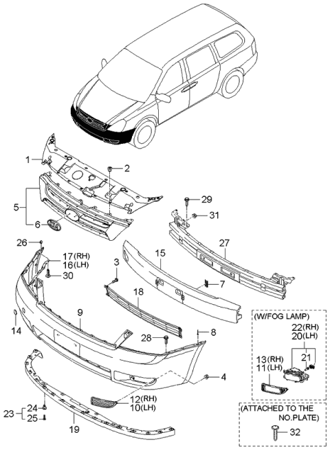 2006 Kia Sedona  RETAINER Assembly-Bumper Diagram for 8659431720