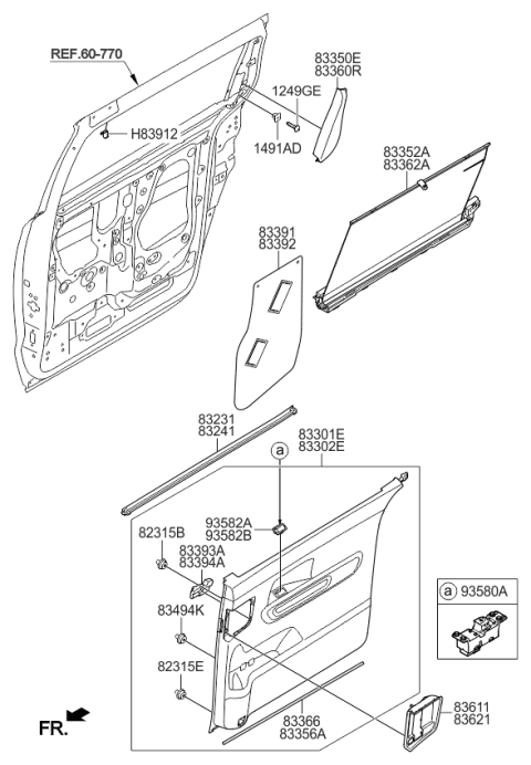 2015 Kia Sedona Housing-Rear Door Inside Handle Diagram for 83611A9000BND