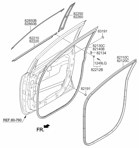 2016 Kia Sedona  WEATHERSTRIP-Door Body Side Diagram for 82110A9000