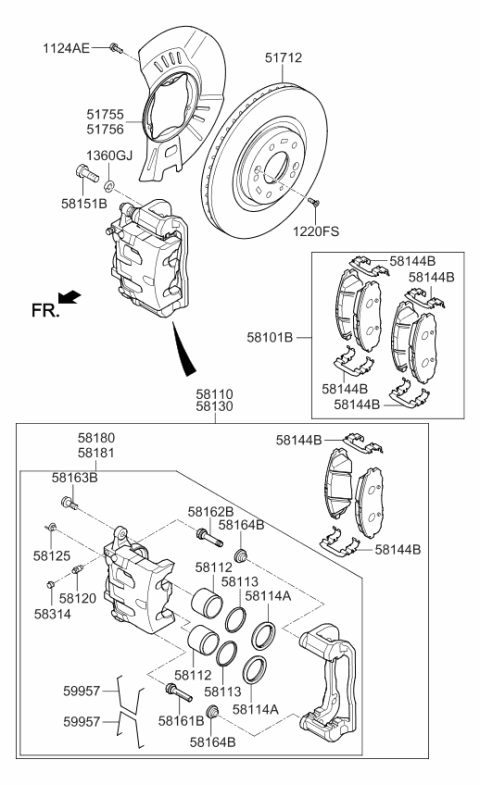 2016 Kia Sedona  Piston-Front Disc Brake Diagram for 581124H000