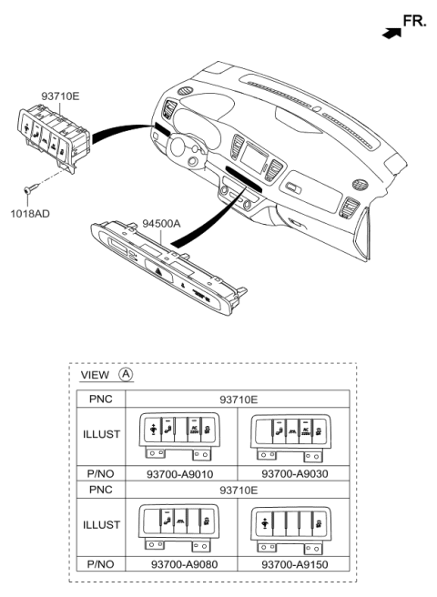 2018 Kia Sedona  Switch Assembly-Side Crash Pad Diagram for 93700A9010CQA