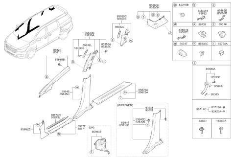 2016 Kia Sedona  Get On Off Grip Cove Diagram for 85837A9000DAA