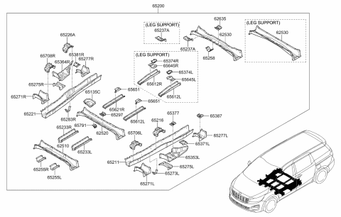 2021 Kia Sedona  Member Assembly-Center Floor Diagram for 65255A9000