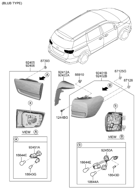 2019 Kia Sedona  Rear Holder & Wiring Diagram for 92490A9600