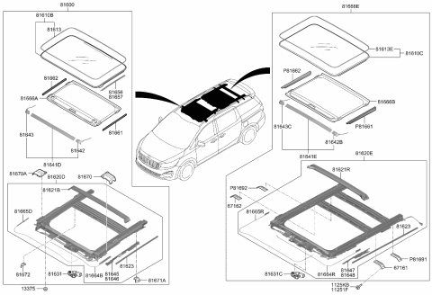 2020 Kia Sedona  W/STRIP-SUNROOF GLAS Diagram for 81613A9100