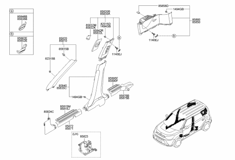 2015 Kia Soul Trim Assembly-Front Pillar Diagram for 85820B2000BF3