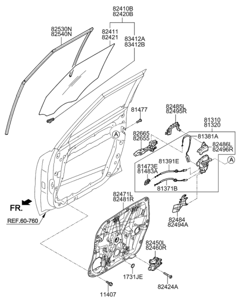 2016 Kia Soul Grip Assembly-Rear Door Glass Diagram for 834122B000