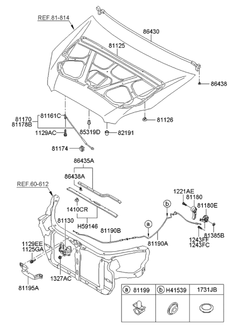 2009 Kia Rondo  Clip-Hood Stay Rod Diagram for 811741G000
