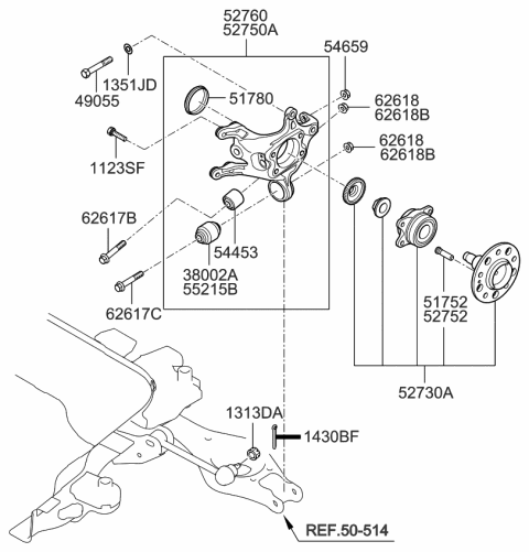2010 Kia Rondo  Rear Wheel Hub & Bearing Assembly Diagram for 527302G400