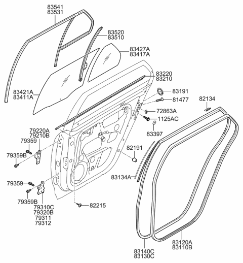 2007 Kia Rondo  Clip-Door Opening WEATHERSTRIP Diagram for 8213422000