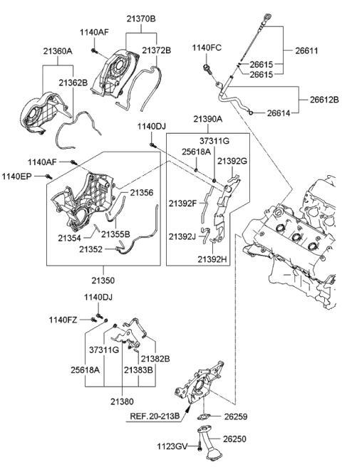 2009 Kia Rondo  Gasket-Timing Belt Cover Diagram for 213923E020