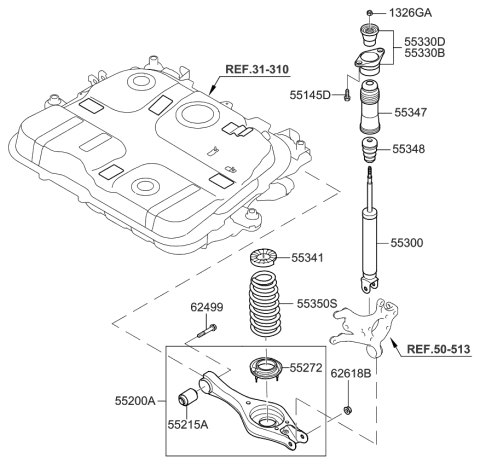 2007 Kia Rondo Arm Complete-Rear Suspension Diagram for 552101D100
