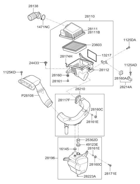 2010 Kia Rondo Air Cleaner Assembly Diagram for 281101D500