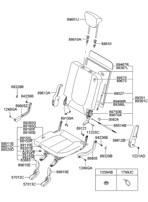 2007 Kia Rondo  Bush-Rear Seat Cushion Diagram for 891951D100