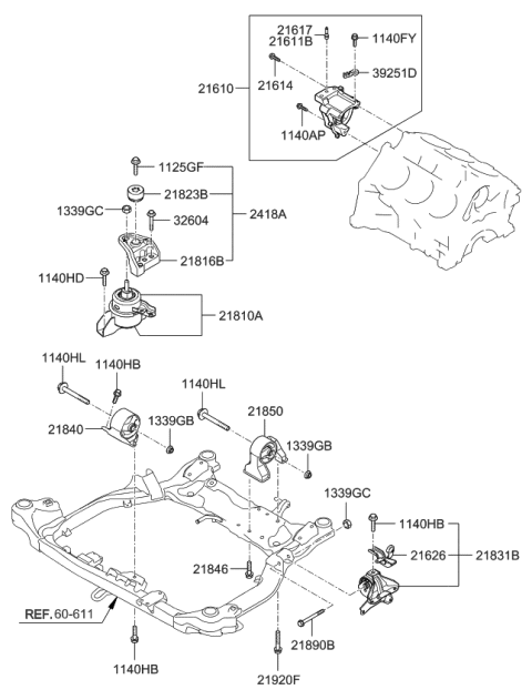 2009 Kia Rondo  Stud Diagram for 216113E002