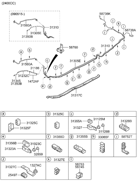 2009 Kia Rondo  Support-Fuel Tube Clamp Diagram for 313252G000