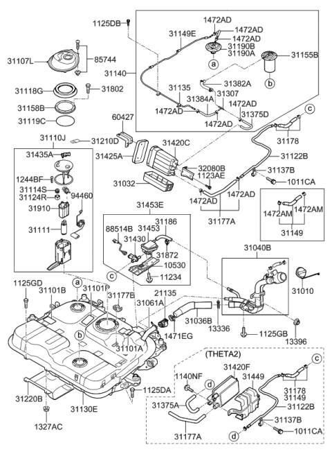 2008 Kia Rondo  Canister Assembly Diagram for 314201D650