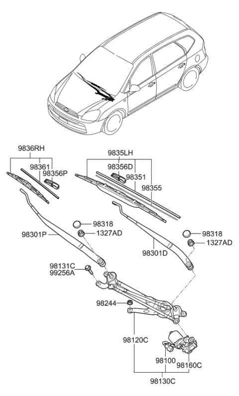 2009 Kia Rondo  Windshield Wiper Motor & Linkage Assembly Diagram for 981001D000