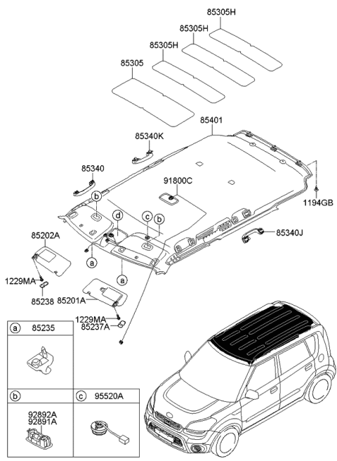 2013 Kia Soul  Pad-Roof Diagram for 853052K000