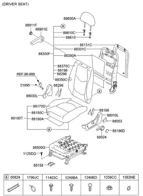 2012 Kia Soul  Cap-Armrest Diagram for 889652K000WK
