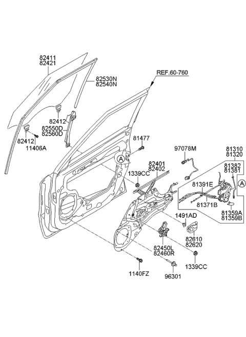 2013 Kia Soul  REGULATER Sub Assembly-Front Door W Diagram for 824082K000