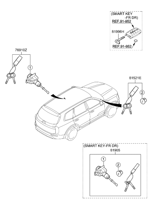 2022 Kia Telluride  Lock Key & Cylinder Set Diagram for 81905S9000