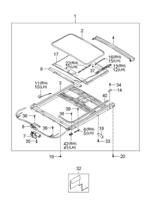 2005 Kia Sportage  Sunroof Glass Panel Assembly Diagram for 816101F000