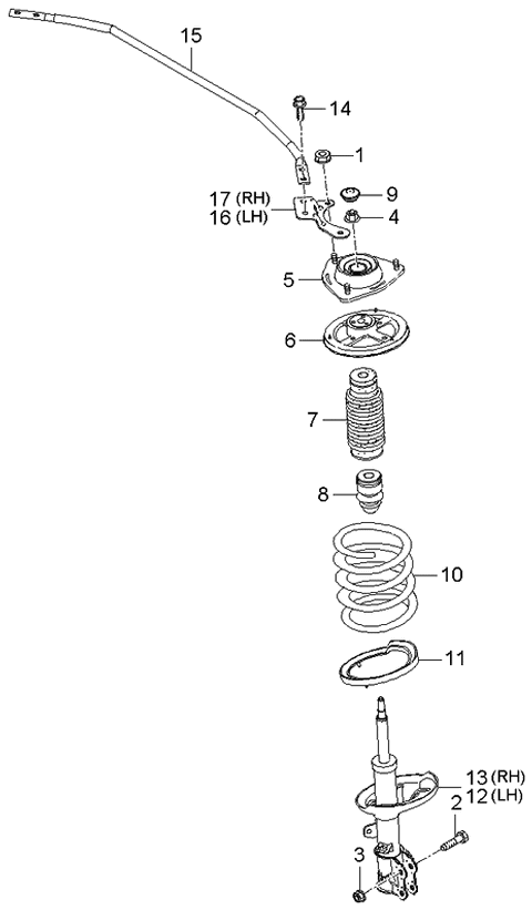2006 Kia Spectra  Front Strut Assembly Kit, Left Diagram for 546512F300