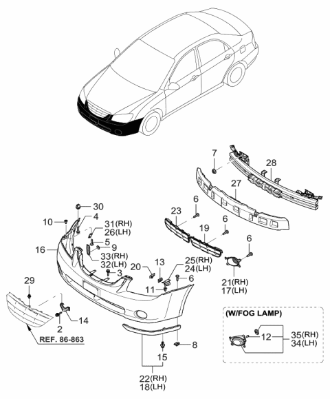 2003 Kia Spectra Clip-Radiator Grille Diagram for 8635933500