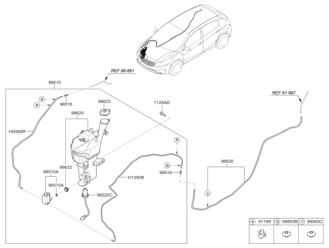 2018 Kia Forte  Windshield Washer Reservoir Assembly Diagram for 98620A7110
