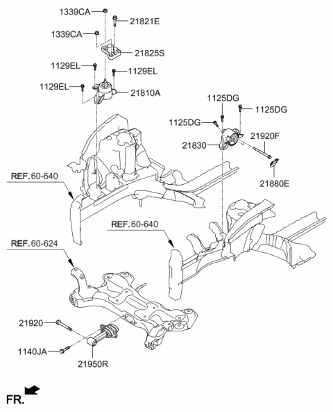 2017 Kia Forte  Roll Rod Bracket Assembly Diagram for 219503X000