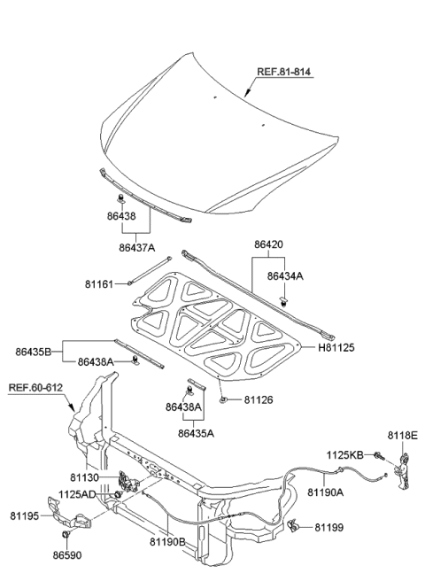 2008 Kia Optima  LIFTER-Hood LH Diagram for 811612G500