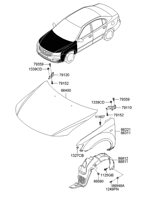 2009 Kia Optima  Panel Assembly-Hood Diagram for 664002G500