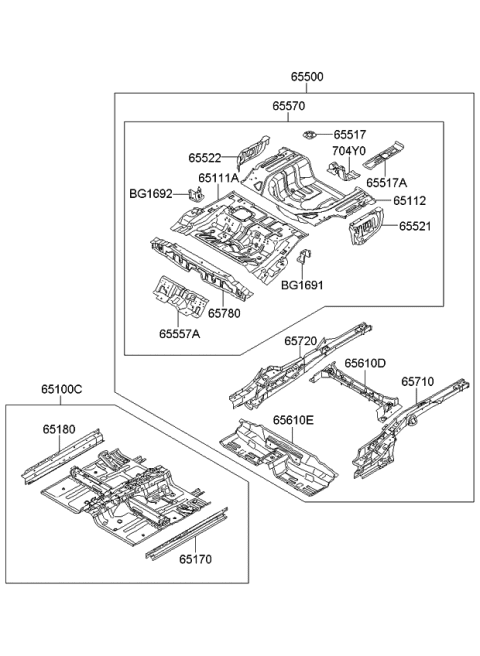 2008 Kia Optima  Member Assembly-Rear Floor Diagram for 657102G550