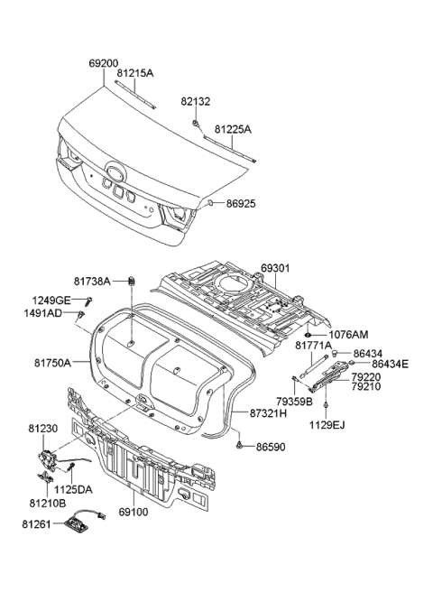 2009 Kia Optima Outside Handel & Switch Assembly-Trunk Lid Diagram for 812602G000