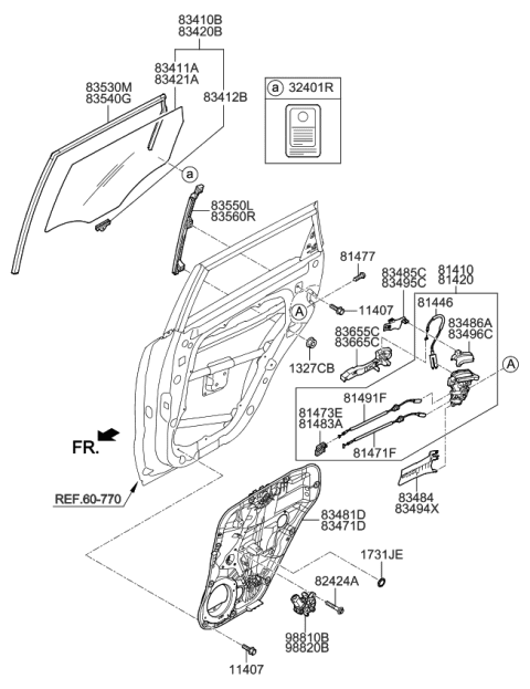 2015 Kia Soul EV Grip Assembly-Rear Door Glass Diagram for 834122L000