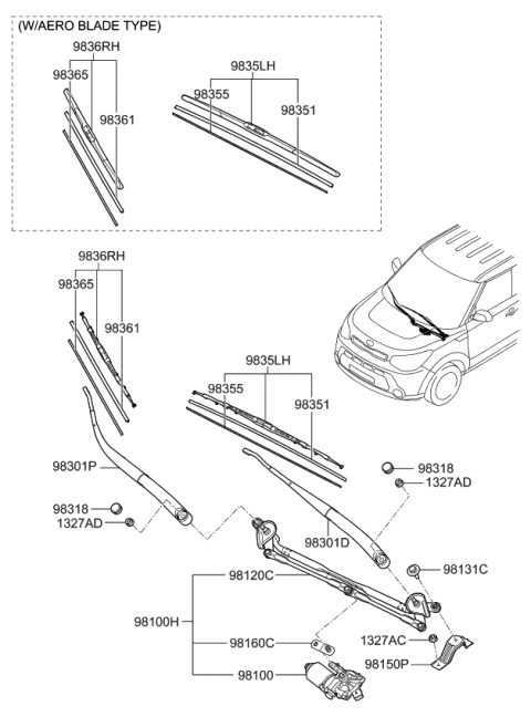 2017 Kia Soul EV  Rail Spring-WIPER Bl Diagram for 983652M100