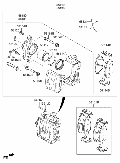 2022 Kia Niro EV  Front Brake Caliper, Left Diagram for 58180K4A00