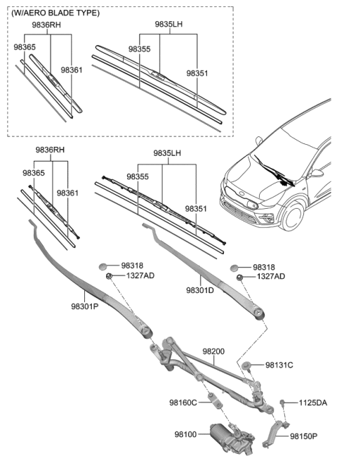 2022 Kia Niro EV  Rail Spring-WIPER Blade Diagram for 983651R000