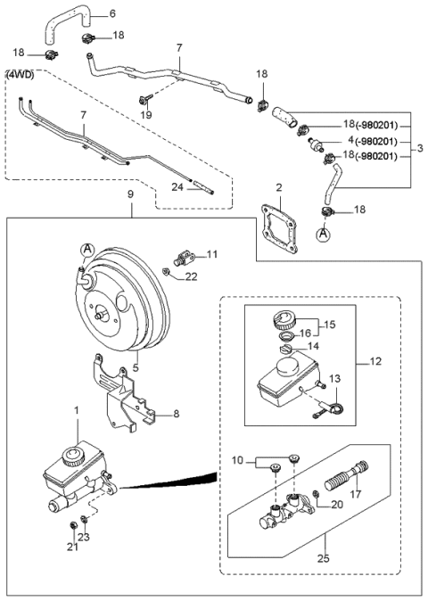 1997 Kia Sportage  Hose Assembly-Vacuum Diagram for 0K01143640A