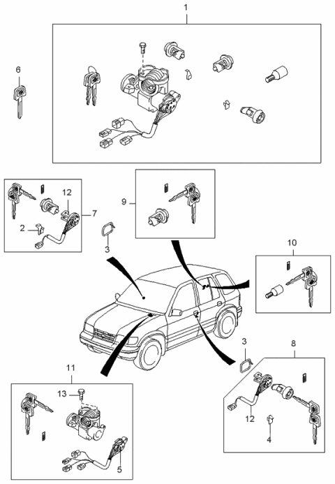 1999 Kia Sportage  Tailgate-Lock Cylinder Diagram for 0K01576980