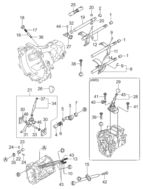 1998 Kia Sportage  Rod Assembly-Shift 3, 4 Diagram for 0K01117420