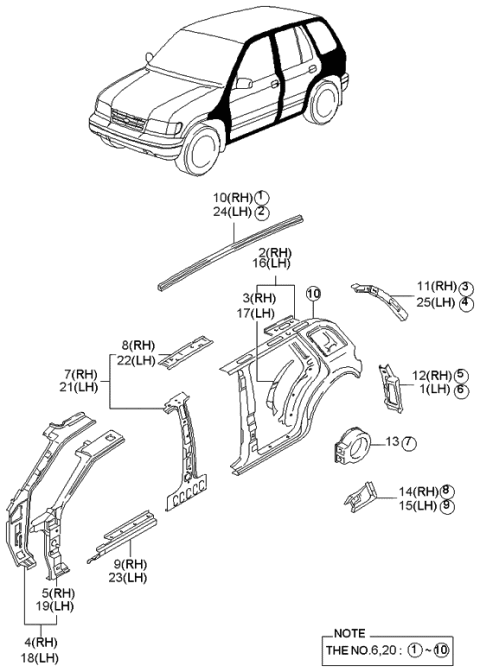1997 Kia Sportage A-Pillar Assembly, RH Diagram for 0K01F70200