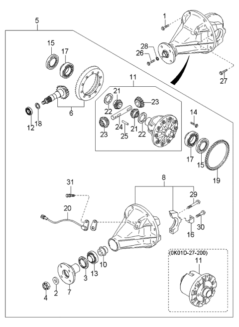 1999 Kia Sportage  Differential Set Bolt Diagram for 0K65B26048